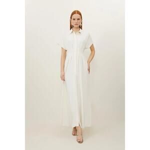 Karen Millen Soft Tailored Belted Darted Midi Shirt Dress Ivory 10